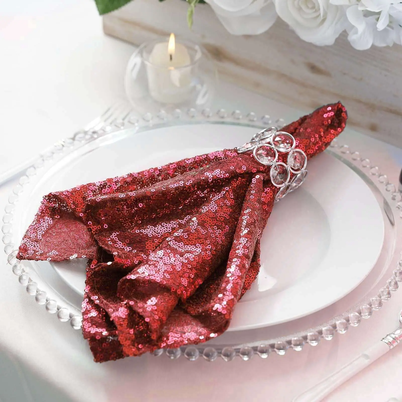Red Sequin Tableware Napkin, 20"x20" Reusable Fabric Napkin - Sparkling Cloth Alternative, Reusable Fabric Napkins