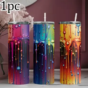 1pc 20oz stainless steel Insulated Water Bottle, printed with rainbow gradient drip art style design straw cup water bottle, suitable for fitness, travel, driving, daily use at home, gifts for family and friends, Hydration Tumbler, Tumbler Drinkware