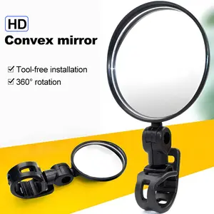 Bicycle rearview mirror, circular wide-angle convex mirror, 1pcs, adjustable 360 °, electric scooter, flat bike, mountain bike, universal rearview mirror, free installation, suitable for handlebars with a diameter of 1.5~3.5cm