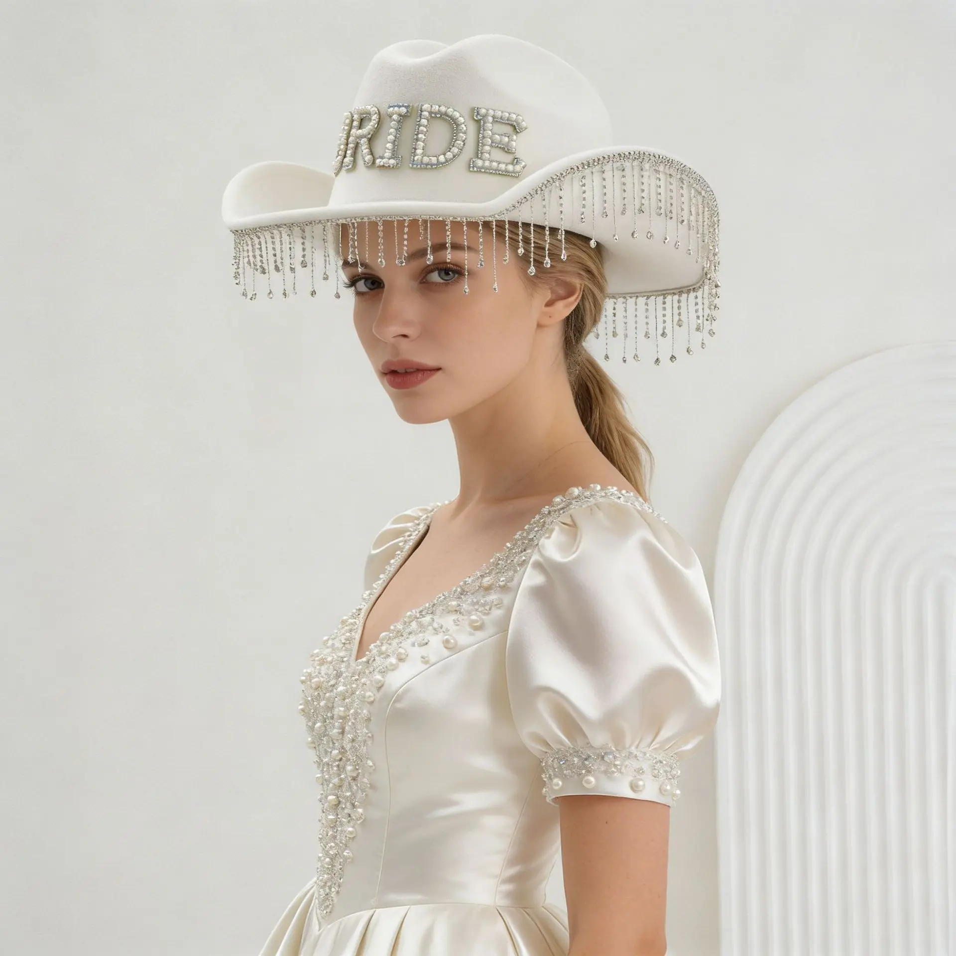Bead Letter Bride Hat Bridesmaids Cowgirl Hat Masquerade Party Photoshooting Hat  Summer BRIDE Letter Cowboy Hat for Bride Wedding Party Taking Photo HatSummer BRIDE Letter Cowboy Hat for Bride Wedding Party Taking Photo Hat