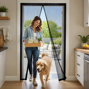 1 pack/2 pack Magnetic Screen Door, Self Sealing Heavy Duty Mesh Fly Screen Curtain with Fixed Tie Strap, Hands Free Anti Mosquito Net Door Screen for Front Patio Sliding Door