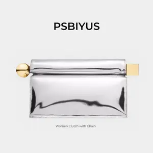 PSBIYUS PU Leather Handbag for Folding Clutch Purse Metal Decoration Crossbody for Wedding Prom Banquet Party