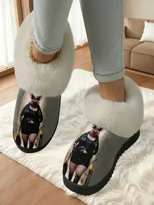 Hot Girl Pig Home Plush Slippers 1 Pair, Dark Hot Girl Funny Style, Faux Fur Lining + Fleece-Lined Warmth + Soft Sole Cushioning + Furry Collar, Hot Girl Style Enthusiasts & Funny Enthusiasts & Home Lovers for Home Foot Warmth + Eye-Catching Stylish Outfi