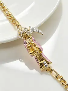 1pc 14k Gold Plated Santa Muerte Death God Hand Bracelet, Unisex Fashion Jewelry, Holiday Gift, Religious Accessory