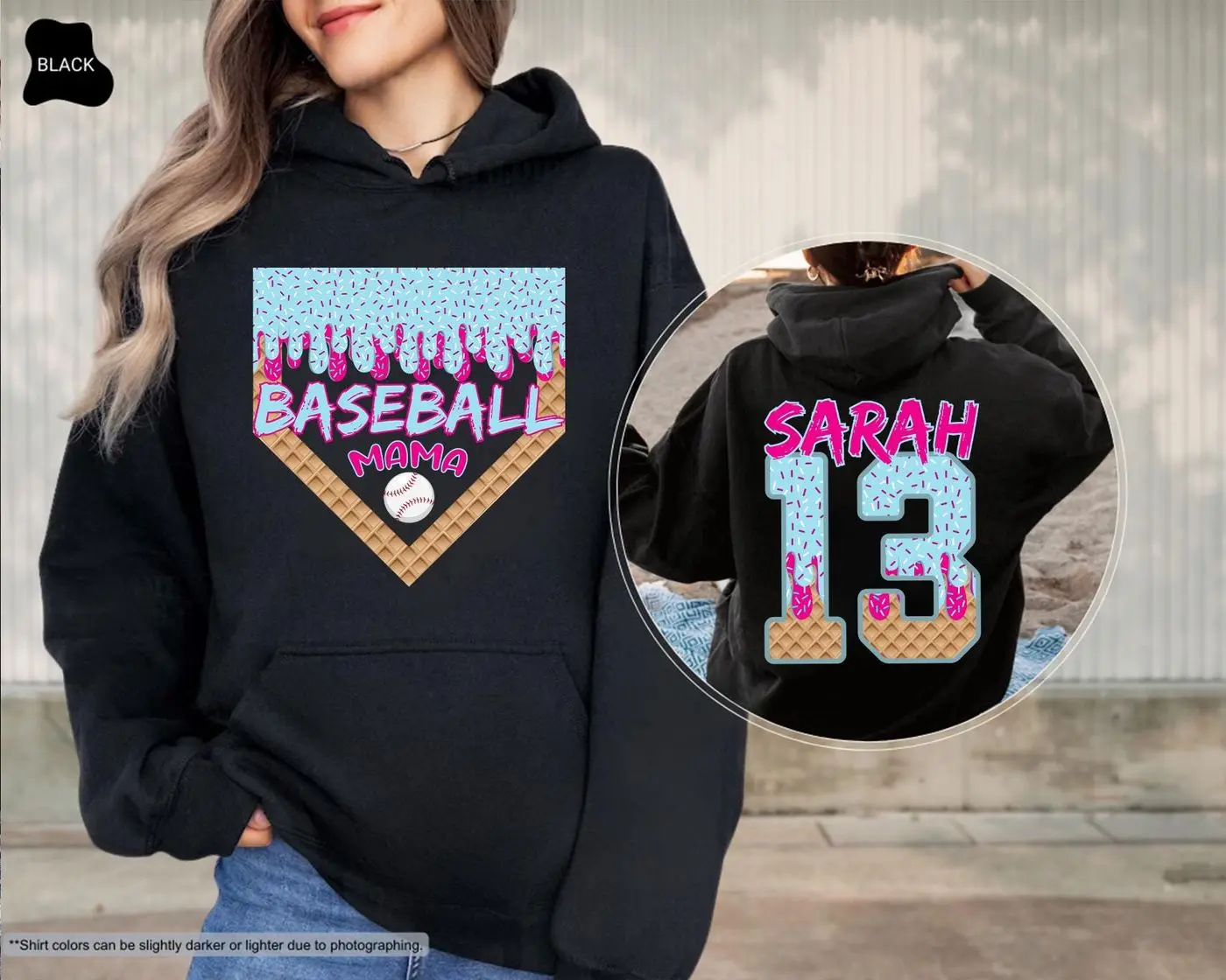 Custom Ice Cream Drip Baseball Hoodie, Baseball Name And Number, Personalized Baseball Lover Sweatshirt, Baseball Mama Sweat, Baseball Coach