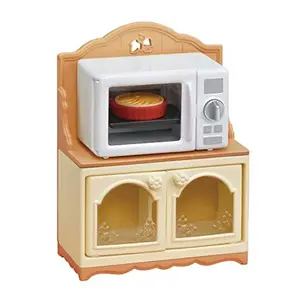 Calico Critters Microwave Cabinet Dollhouse Furniture Set - 1:24 Scale Kitchen Cabinet with Storage Drawers & Baking Pan for Imaginative Play
