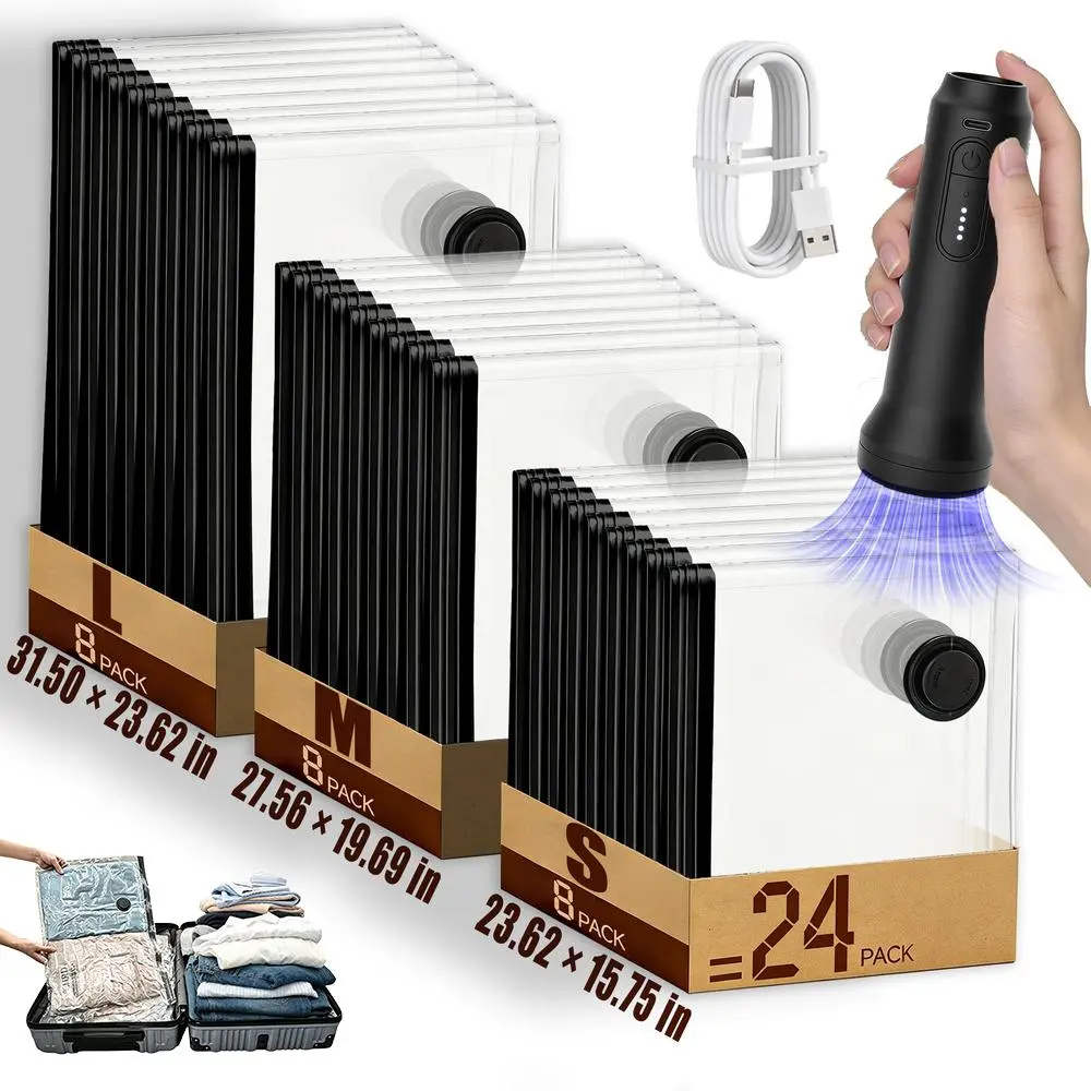 Vacuum Storage Bags Efficient Air Extraction Cordless Rechargeable Pump Vacuum Pouches, Space Saving Storage for Luggage Travel Home Bedding, bolsas para guardar ropa al vacío