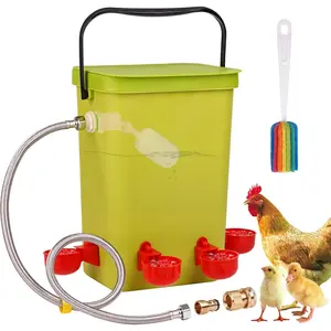 Automatic Chicken Waterer with Float Valve, 3.2 Gallon Hanging Poultry Waterer with 6 Water Cups, Large Duck Quail Turkey Goose Chicken Coop Water Dispenser