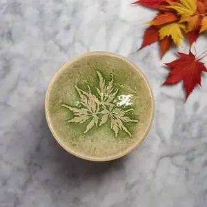 Japanese Maple Green Pottery Bowl - Handmade Ceramic Tableware
