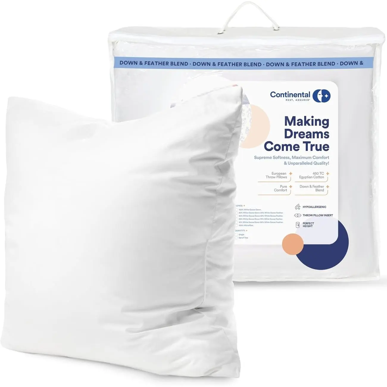Luxurious Goose Down & Feather Throw Pillow - 50/50 Fill - 18x18 - White
