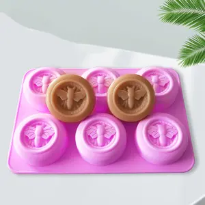 1pc 6 Cavity Bee Honeycomb Soap Mold, Round Honeybee Silicone Molds for Homemade Candle, Soap, Lotion Bar, Melt Resin Making Tools