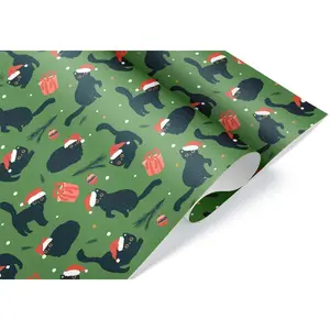 Cute Black Cat Wrapping Paper, Christmas Theme Gift Wrap, Cat Lover Present