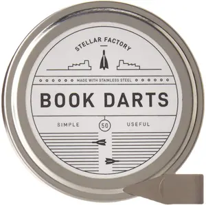 Stellar Factory Book Darts - 50 Stainless Steel Page Markers | Thin, Reusable & Precise Mini Bookmarks in Compact Tin