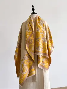 Women's Fall Winter New Floral Pattern Faux Wool Scarf, Luxurious Soft Warm Fashion Versatile Women's Scarf, Cute Heart Style