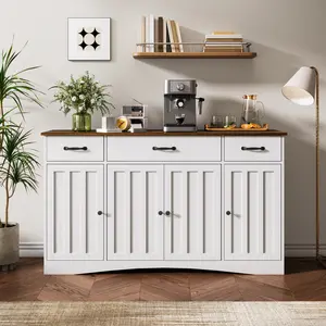 Gizoon Sideboard Buffet Cabinet with Storage Modern Kitchen Sideboard and Coffee Bar with Drawers and Doors Wood Buffet Table for Dining Room White Rustic Brown