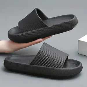 EVA Solid Color Pillow Slides, Lightweight Flat Soft Sole Home Non-slip Shower Slides, Comfort Summer Beach Slides