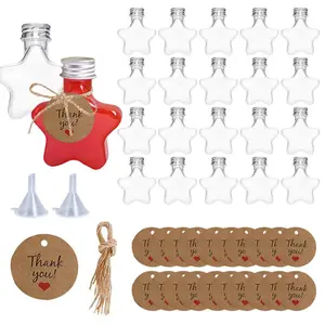 Star Shaped Mini Beverage Bottle Set, 10/20/30 Sets Empty Bottle with Funnels & Thank You Labels & Ropes, Essential Party Supplies for Birthday Wedding