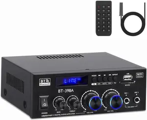 BT-398A Stereo Amplifier Receivers, Bluetooth 5.0 Audio Amp 2.0 Channel 60W+60W Rated Power Mini Speakers Sound Amplifiers Digital Amps w/FM Radio USB SD Card for Home Theater Audio System