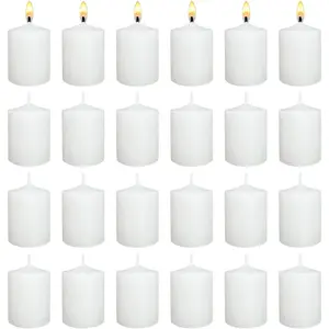 White Unscented Votive Candles Long Burn Time Bulk Pack of 24 Small Pillar Candles