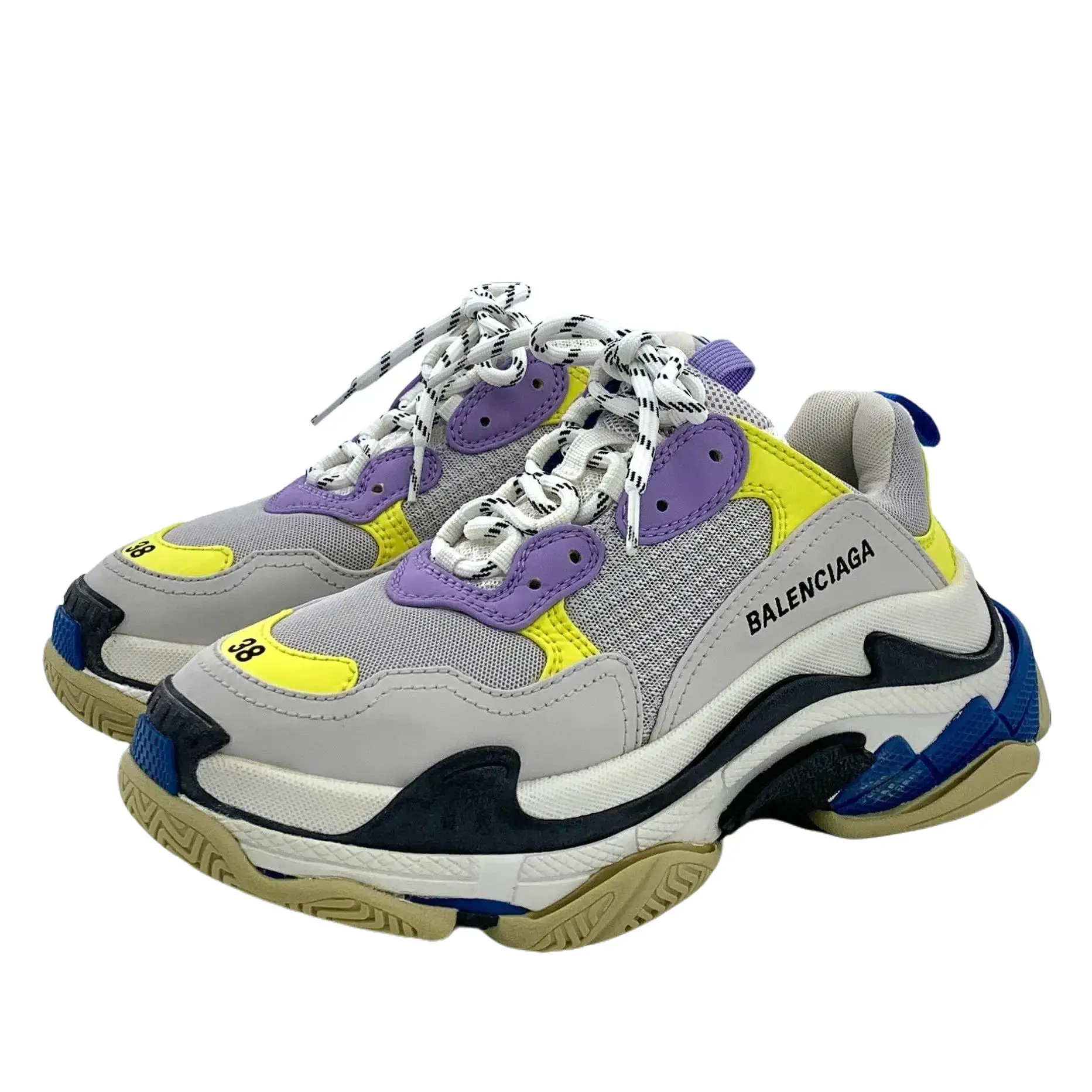 RDLT-Balenciaga Size 38 Triple S Color-block Mesh Lace-up Chunky Sneakers-X36753