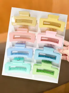 8 pieces matte rectangular plastic shark grip clip, Hair claws, for women spring color series, long & thick hair, daily/leisure/formal styling, hair accessories