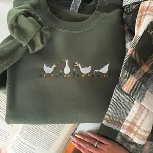 Embroidered Duck with Tulip Sweatshirt, Embroidered Flower Sweater, Cute Embroidered Duck Shirt, Gift For Animal Lover