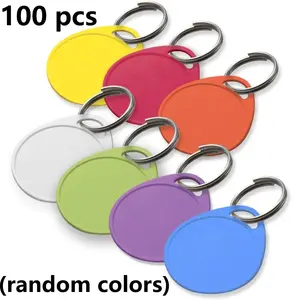 100 pieces of plastic water droplet shaped keychains, mixed colors (random), with metal rings, can be written, used for identifying items, suitable for offices and schools