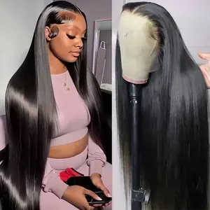 【38"Straight-$165】MYLOCKME Bone Straight 13x4 13x6 HD Transparent Lace Frontal Wig Brazilian Pre plucked Human Hair Lace Frontal Wigs Remy Hair 180Density