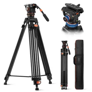 K&F CONCEPT 75" Heavy-Duty Aluminum Camera Tripod Stand with Fluid Head, Damping Adjustment, 22lb Load Capacity, QR Plate, Sturdy Handle, Wear Resistance, Compatible with Canon Nikon Sony DSLR Camcorders & Lens Accessories