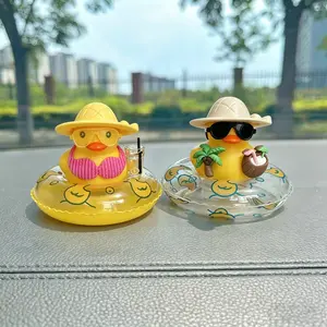 1pc Summer Rubber Duck Car Interior Decoration, Car Interior Ornaments, Cute Yellow Duck with Swim Ring, Hat, Sunglasses & Coconut Tree, Beach Style Car Dashboard Ornament, for Desk, Home Decoration, Gift for Duck Lovers, Novelty Gift