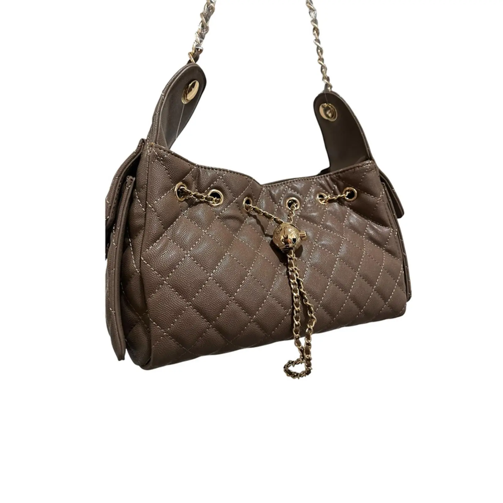 Vegan Leather Tote Bag with Full Size Wallet 11 x 9.5 x 5 Quilted Design with Chain Strap