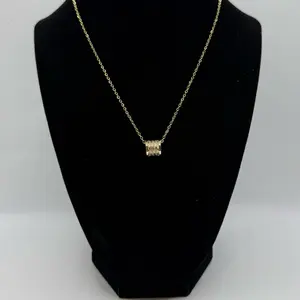 Thin Chain with Barrel Pendant 40 cm+ 5 cm in 14k Laminated Gold Necklace for Women