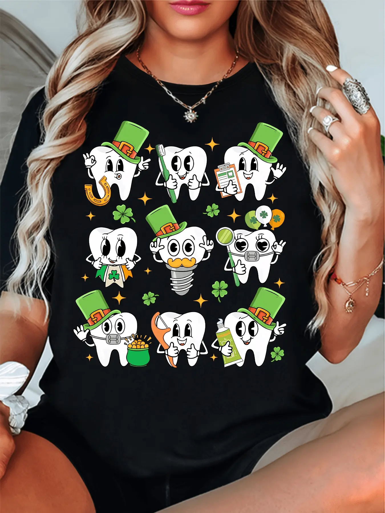 Celebrate Dental Humor with St Patrick’s Day Teeth Print T-shirts for Dentists and Dental Assistants
