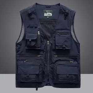 Beige Image Color 14 Pockets Summer New Men's US Tactical Hiking Fishing Vest Mens Photographer Waistcoat Mesh Cargo Sleeveless Jacket Tool Vest Menswear Tops Woven Style Plain Tropical