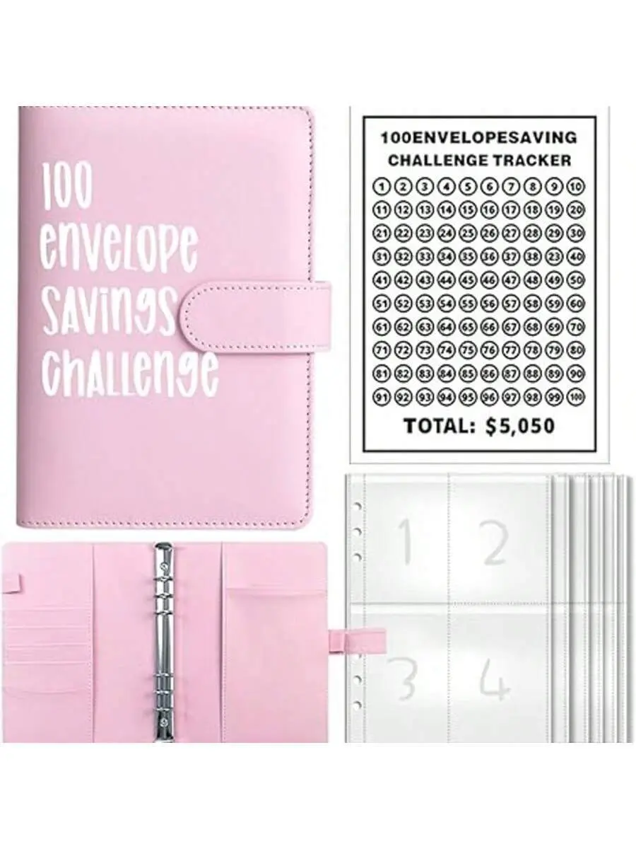 A5 Ring Durable PU Leather Cover Money Saving Challenge Binder - 100 Envelope Savings Undated Organiser for Graduates, Goal-Setters, Black $5050 Budget Book with Visual Tracker, Cash Envelope System for Debt Payoff, Flexible Challenge Options, Fast Ship