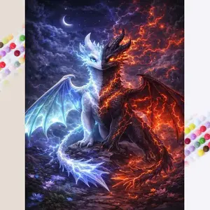 1 set of DIY diamond painting kit, 5D diamond art set, DIY decoration Ice and Fire Double Dragon mosaic, diamond art, DIY art home decoration.
