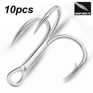 10 Pack Treble Hooks, High Carbon Steel Triple Claw Fishing Hooks, Sharp Pointed Bait Hooks for Saltwater & Freshwater, Anti-Rust Fishhooks
