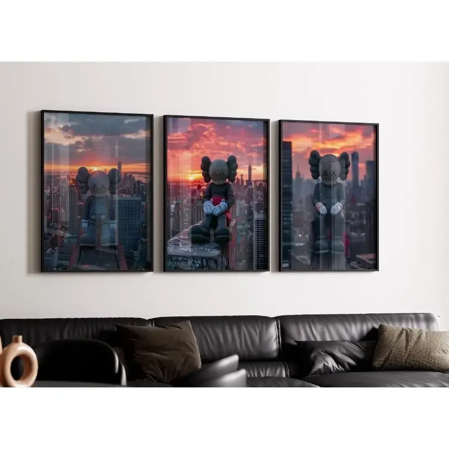 Set of 3 Graffiti Kaws Sunset Art pieces canvas wall home decor Portrait Gallery