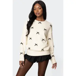Satin Effect Bow Oversized Sweater