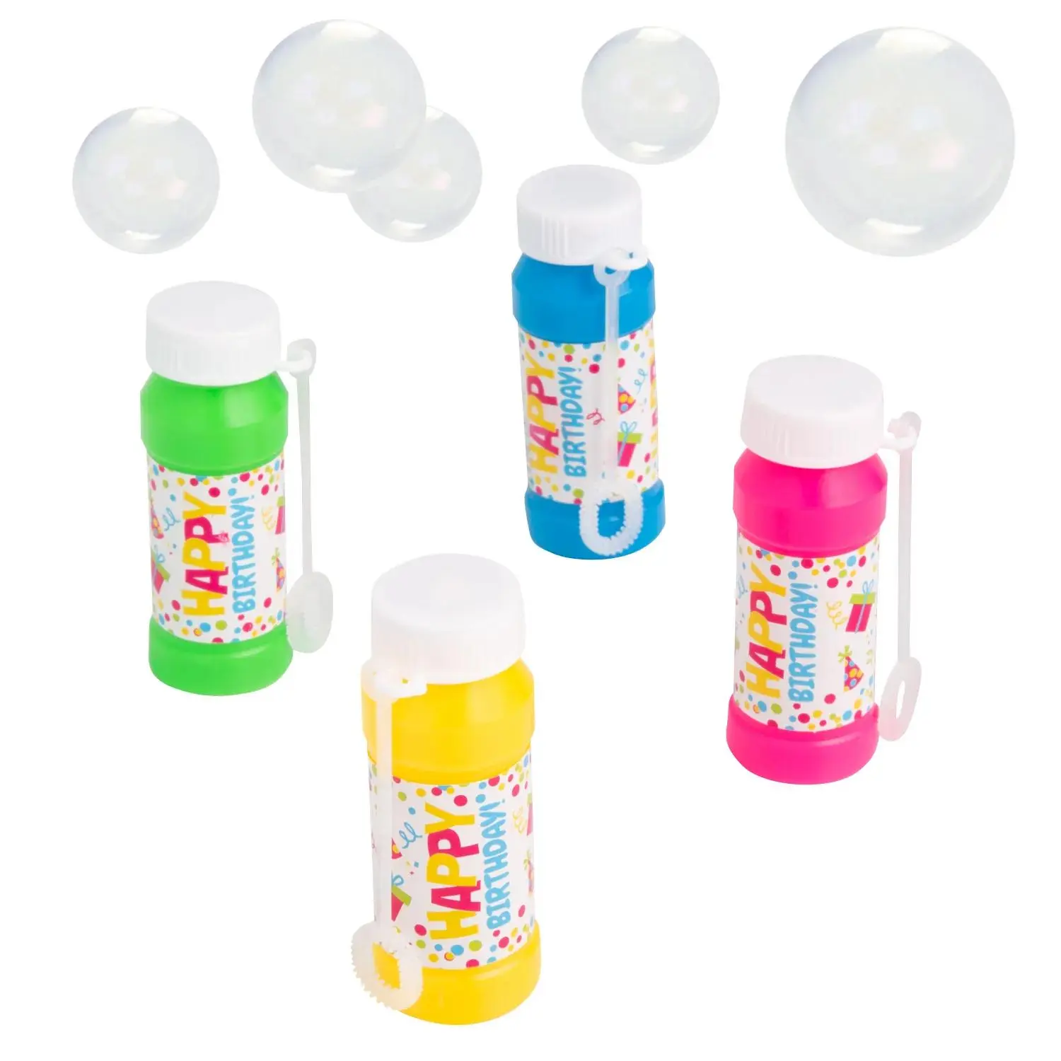 Birthday Bubble Bottles - 12-Pc. Unisex Plastic 2-Oz., 3.25-Inch Party Bubbles with Wand, Classic Party Favors for Toddlers, Keeps Girls and Boys Entertained