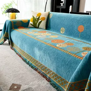 Vintage Floral Pattern Sofa Cover, Sofa Slipcover, 1 Count All-season Jacquard Anti-cat Scratching Sofa Cover, Air Conditioning Knitted Blanket for Home Living Room