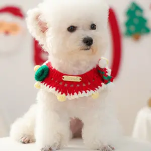 Christmas Drool Towel Cute Pet Christmas New Favorite In Stock Handmade Yarn Crochet Scarf Adorable Cartoon Accessories for Dogs and Cats