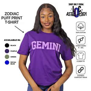 T-Shirt: Zodiac and Astrology Puff Print Unisex T-Shirts, Choose Your Color Crewneck Style