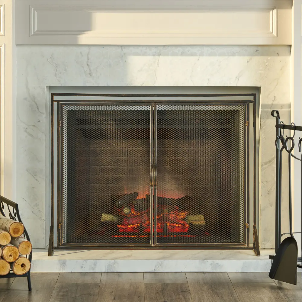 Contemporary Single Panel Fireplace Screen - Home Decor, Matte Finish, 10.25"d Closed, 30.50"h x 40.00"w x 10.25"d Closed