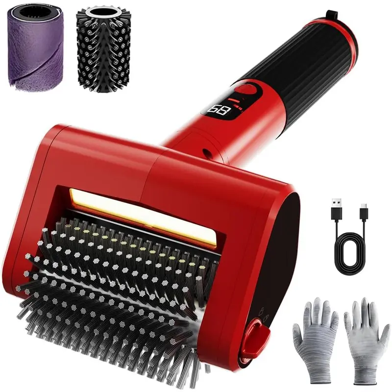 Electric Rechargeable Grill Brush, 650RPM Spinning Stainless Steel Bristle BBQ Brush, Bristle-Free Grill Cleaner for Outdoor & 2 PCS Scouring Pads - Heavy Duty Cordless Electric Tool with LED Light