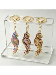 1PC Rhinestone Parrot Keychain Rhinestone Bird Key Ring Bling Tropical Parrot Bag Charm Fashion Bag Charm Accessory