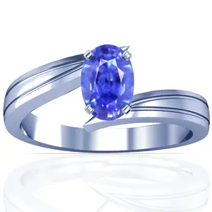 Blue Sapphire OvalProng Set Solitaire Ring - (14k White Gold)- R65366REBS
