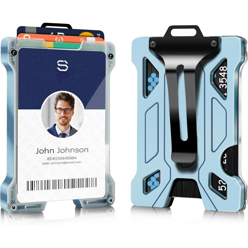 ID Badge Holder with Retractable Clip, Credit Card Holder,  Wallet, Name Badge Holders, Business Card Holder, and  Clip for Men and Women (Blue)