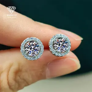 925 Sterling Silver 1 Carat White 5A CZ Round Bezel Set Women's Classic Stud Earrings - Perfect Gift for Birthdays, Valentine's Day, Christmas, Halloween, New Year, Daily Wear, Vacation, Parties, Weddings - Simple and Versatile Ladies' Earring Jewelry
