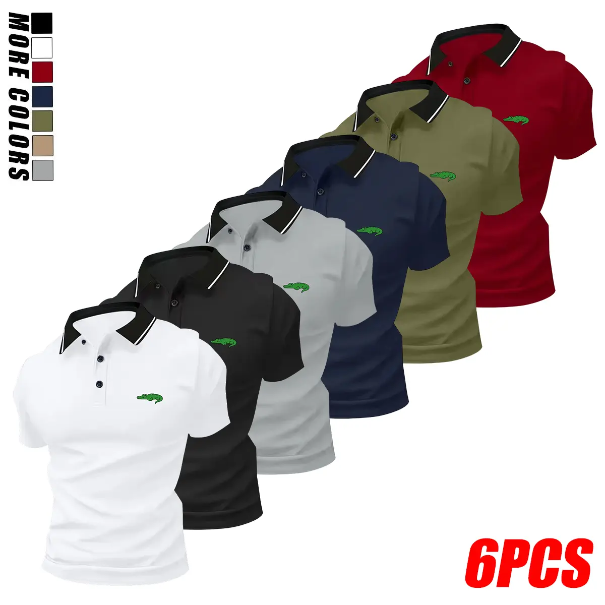 Men’s summer polo shirt set of 6, featuring animal prints, a button front, and a turn-down collar; polyester polo shirts are machine washable and comfortable—suitable for golf, everyday casual wear, fishing, and camping.